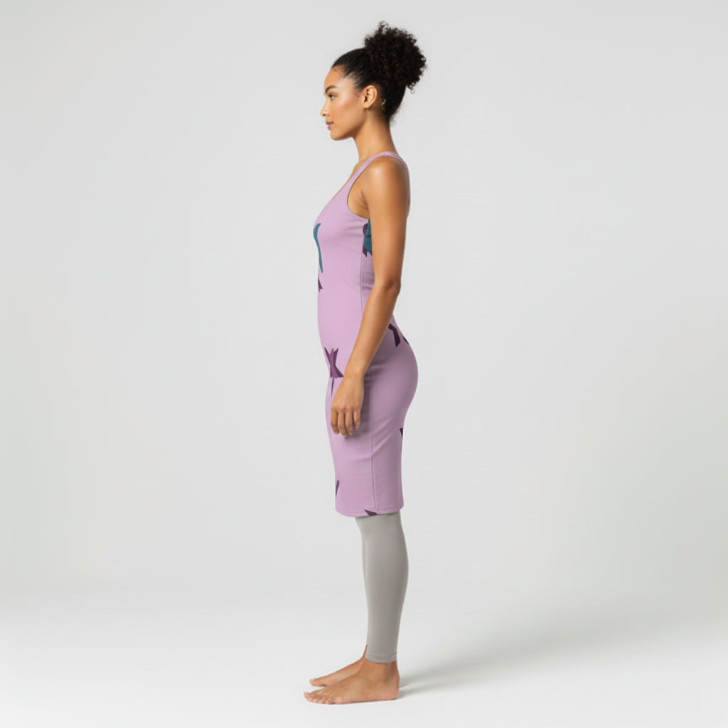 Body Con Tank Dress – Starburst Print in Lilac Cotton-Spandex Jersey