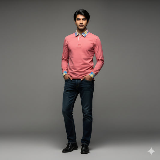 Men's Salmon Long Sleeve Rugby Shirt