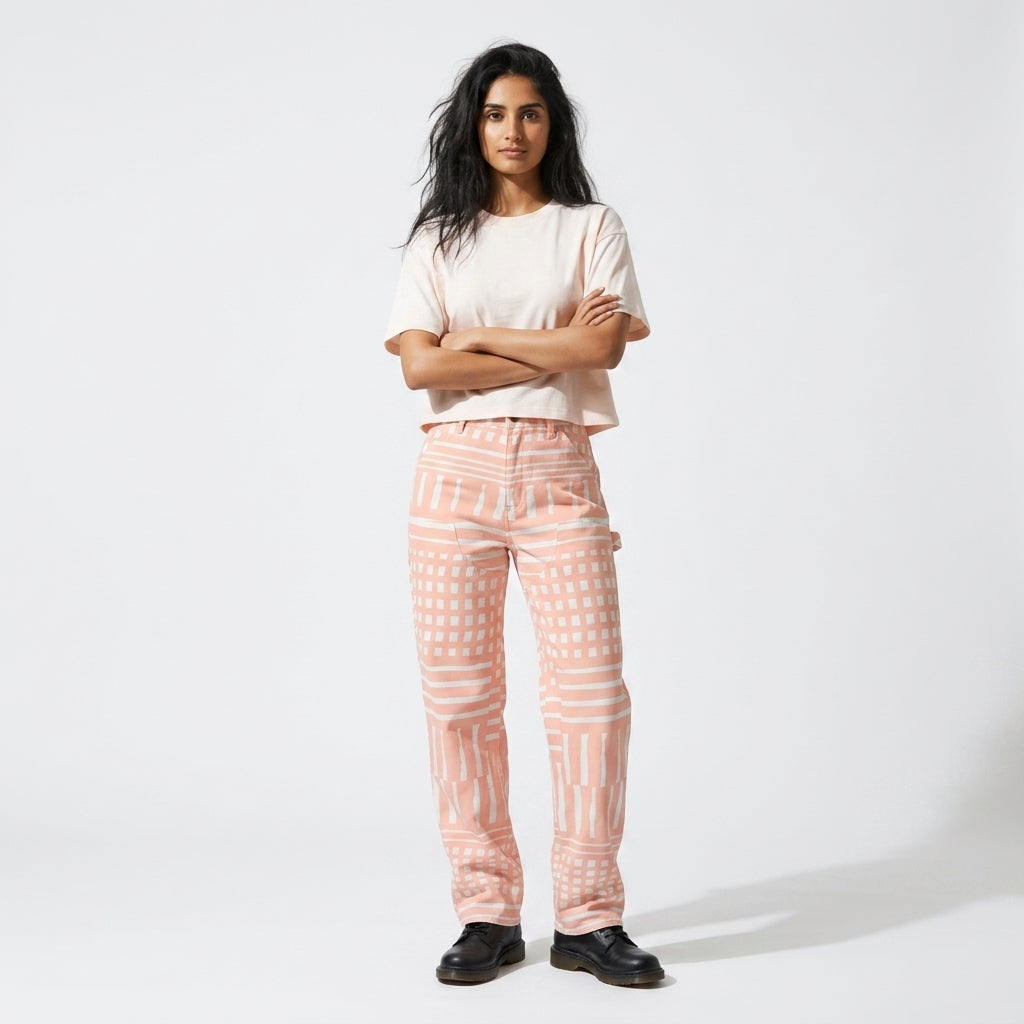 Everywhere Peach Check Carpenter Pants