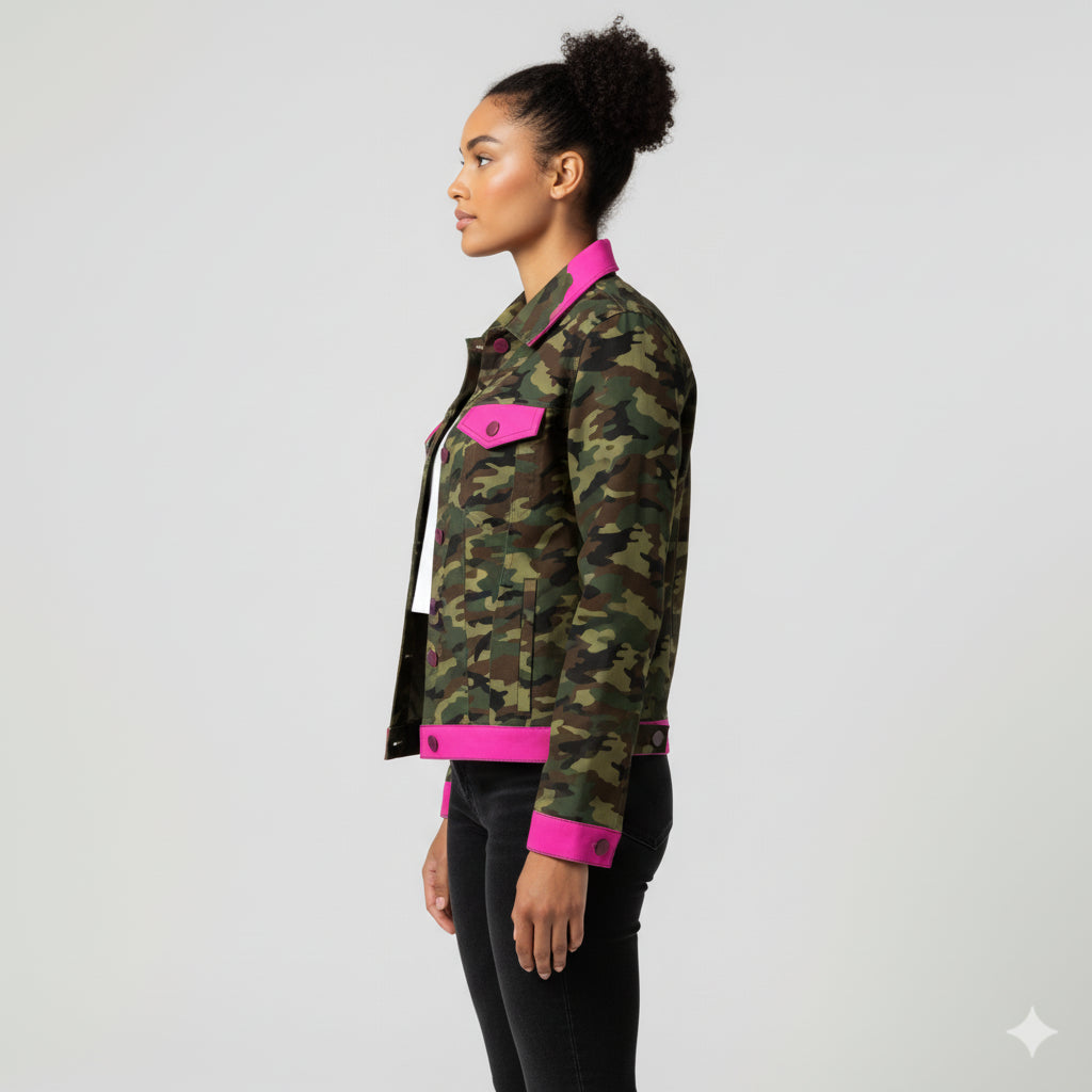 Camo-Pop Jean Jacket in Heavy Stretch Cotton Twill