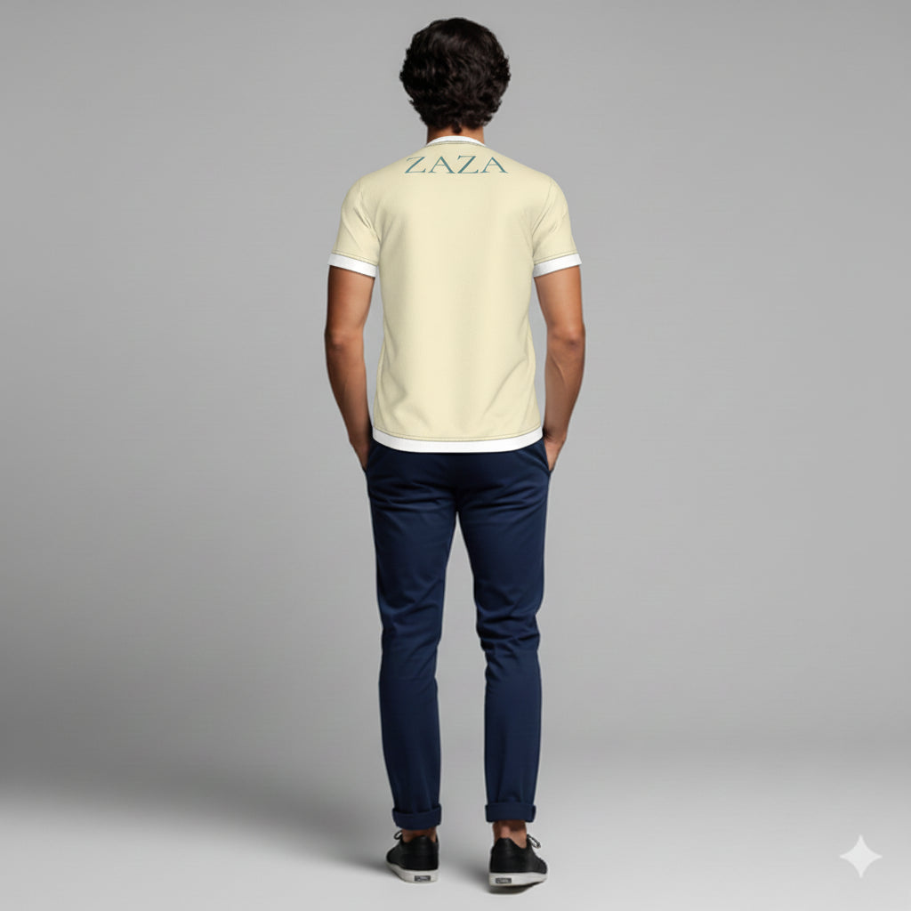 Signature Ringer T-Shirt in Cream Cotton-Spandex Jersey