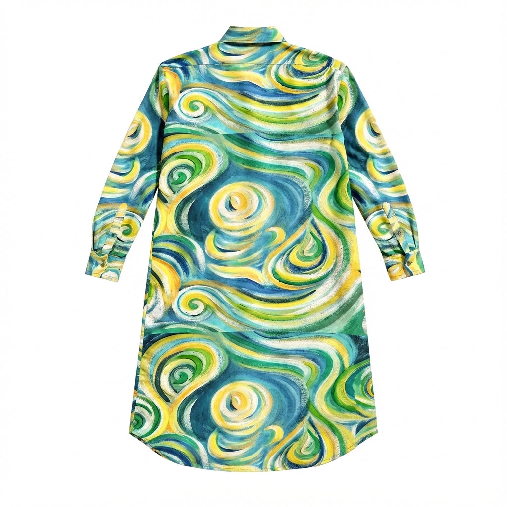 Long Sleeve Shirt Dress Sea Swirls
