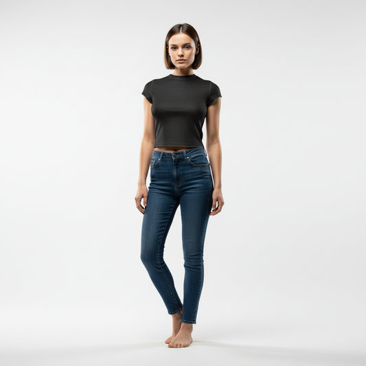 Cropped Baby T-shirt in Cotton-Spandex Lightweight Jersey