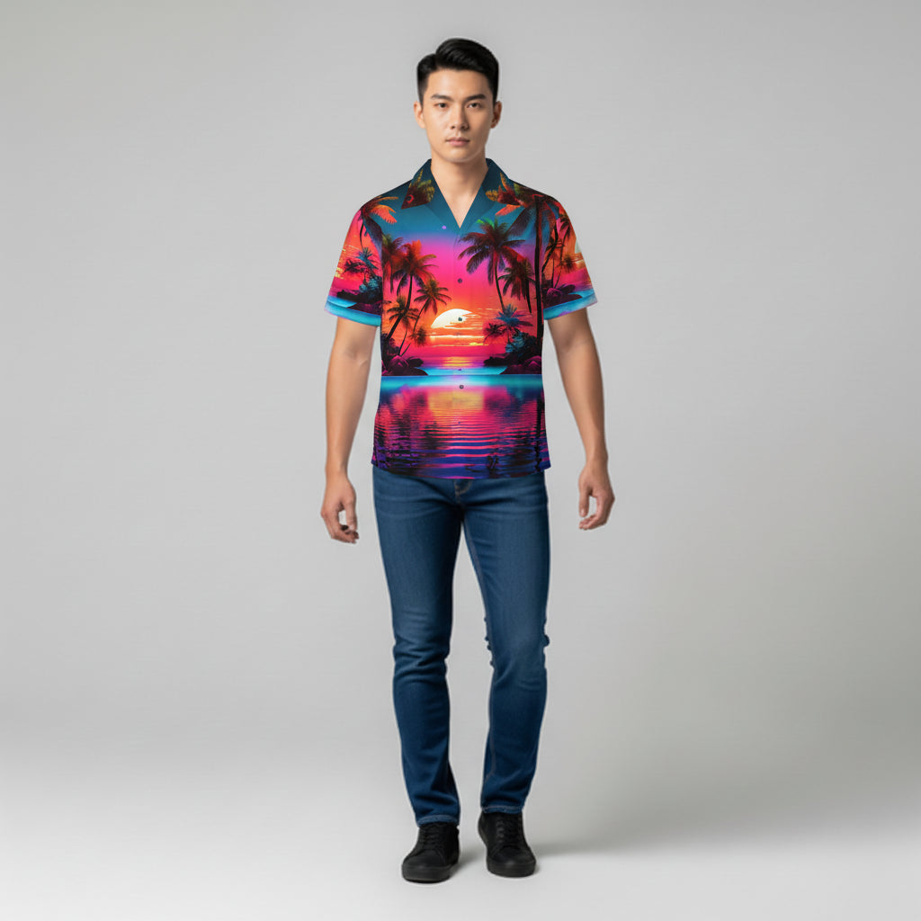 Organic Cotton Hawaiian Shirt – Sunset Paradise Print