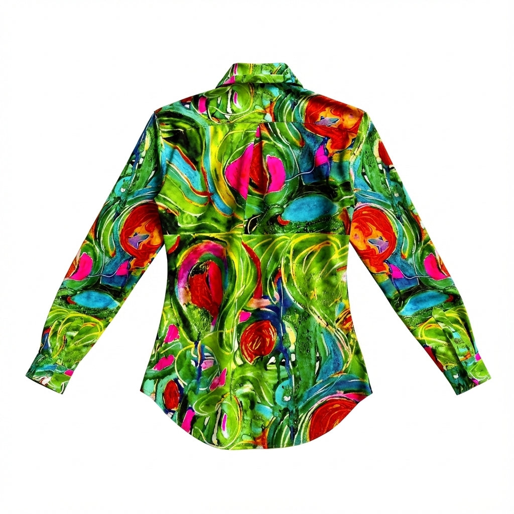 Button Front Shirt Pink Water Lilies