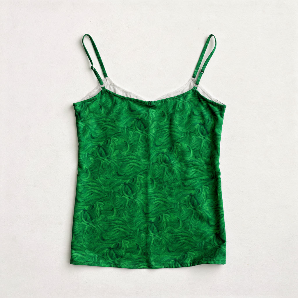 Camisole Dark Green Noodles in Lightweight Organic Cotton Voile