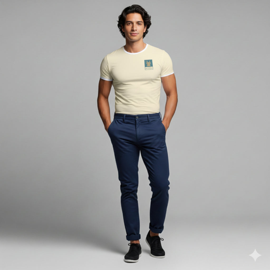 Signature Ringer T-Shirt in Cream Cotton-Spandex Jersey
