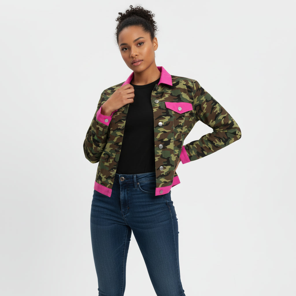Camo-Pop Jean Jacket in Heavy Stretch Cotton Twill
