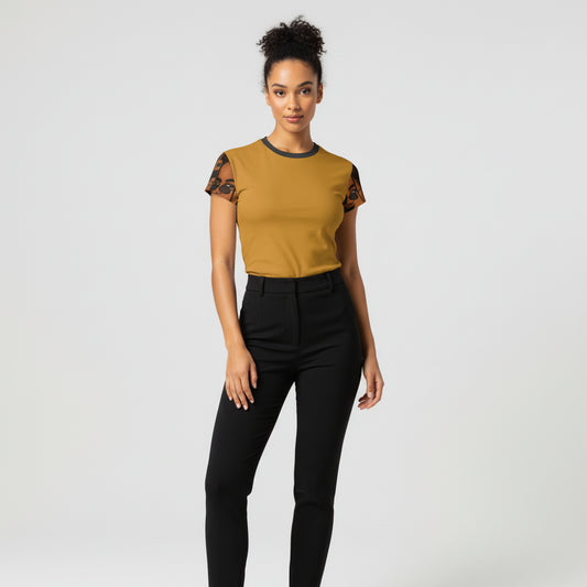 Signature Short Sleeve T-Shirt in Ochre Cotton-Spandex Jersey