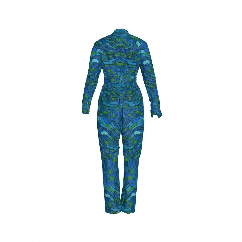Lightweight Button Front Jumpsuit Mosaic 10