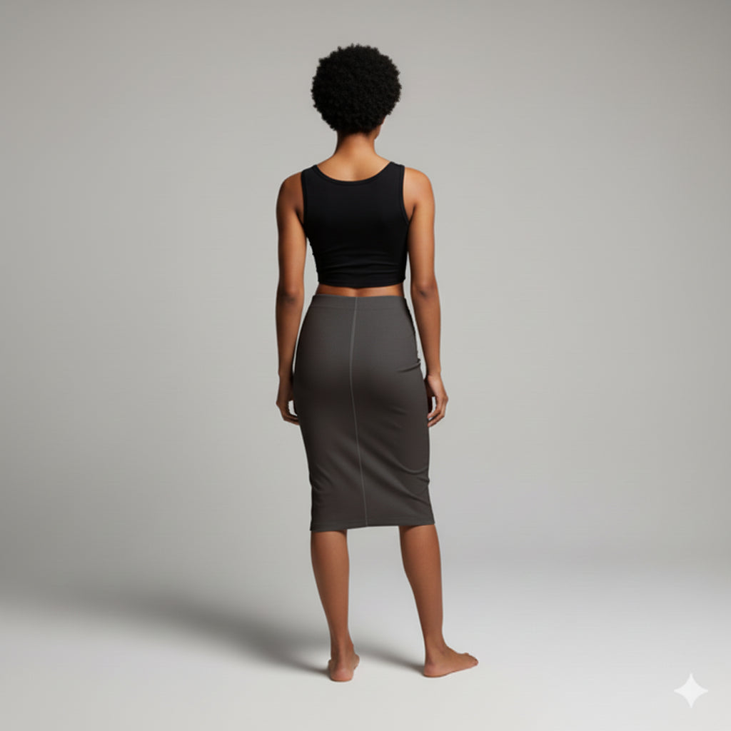 Body Con Short Knit Skirt in MELANIN Lip Art Jersey
