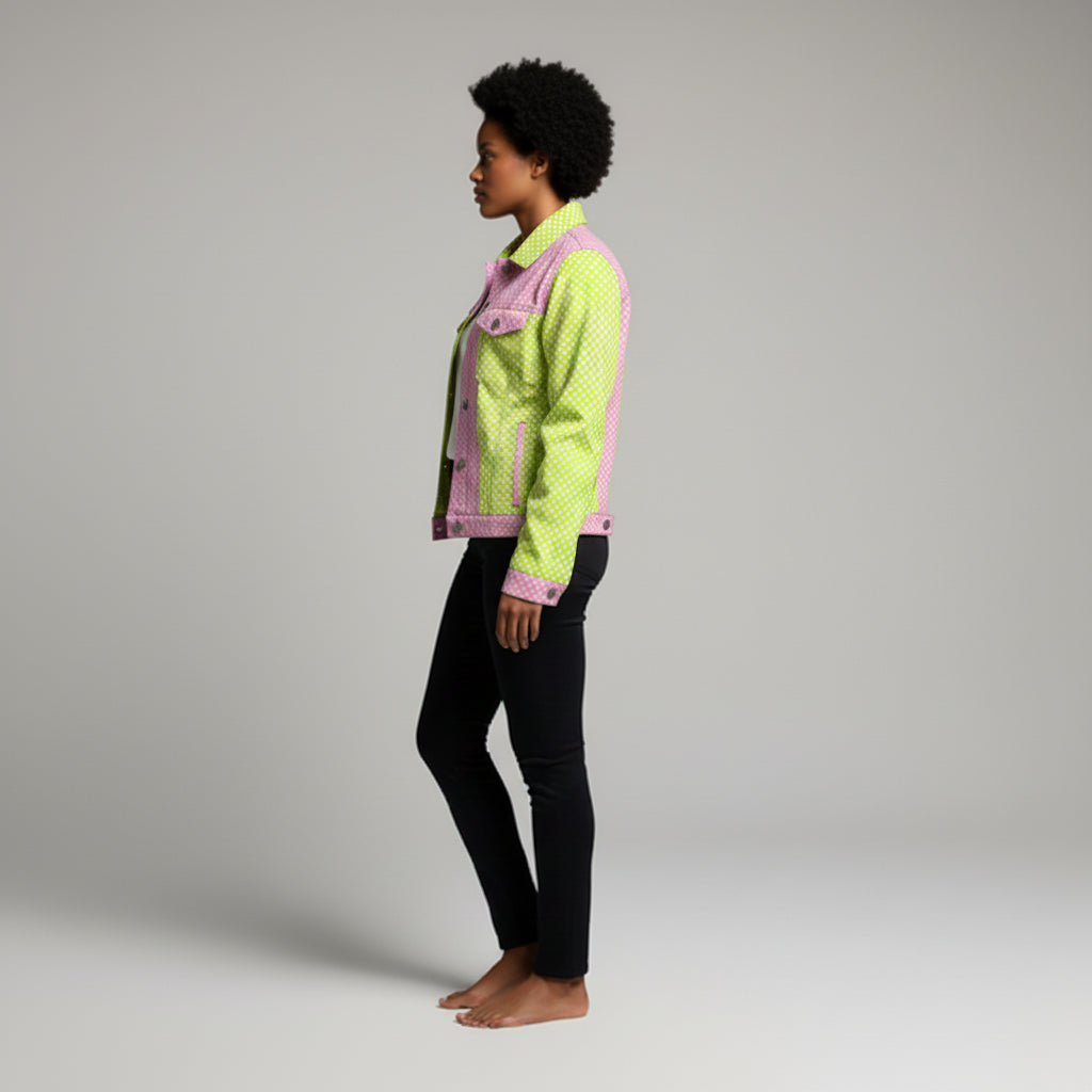 Jean Jacket in Day-Glo Grid Twill