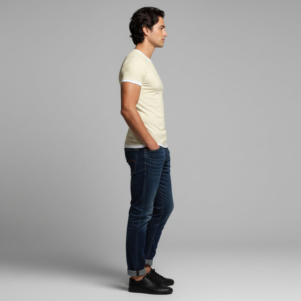Signature Ringer T-Shirt in Cream Cotton-Spandex Jersey