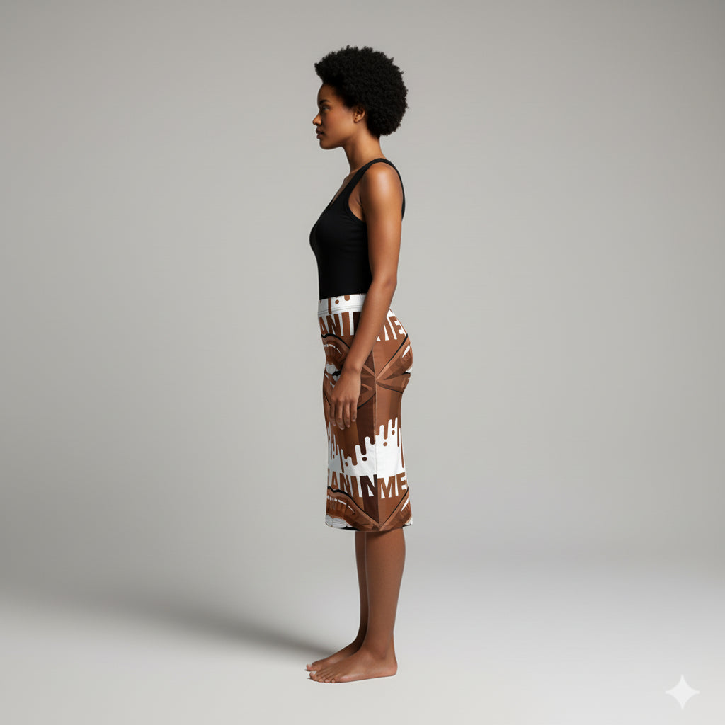 Body Con Short Knit Skirt in MELANIN Lip Art Jersey