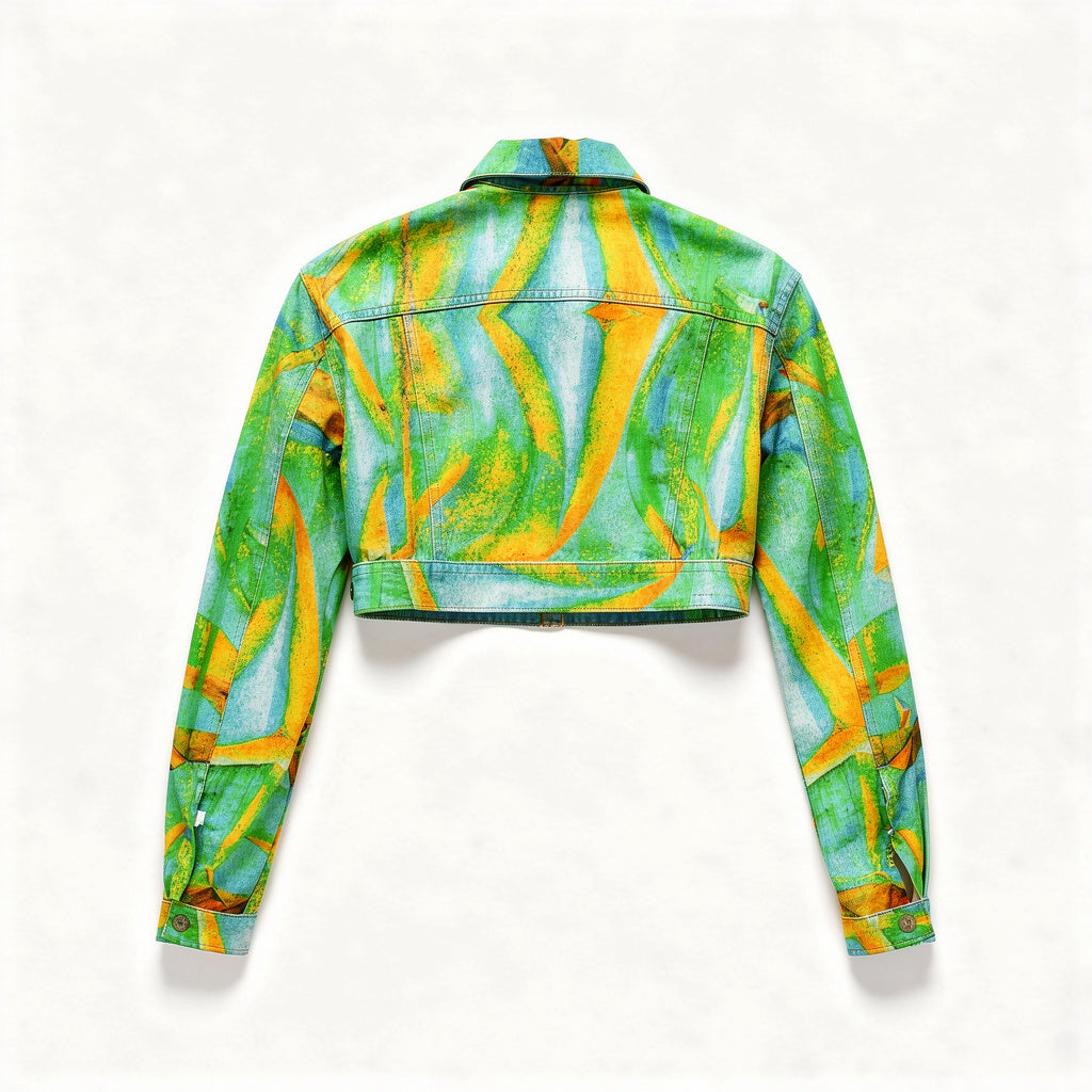 Cropped Jean Cotton Jacket Palm Tree Island