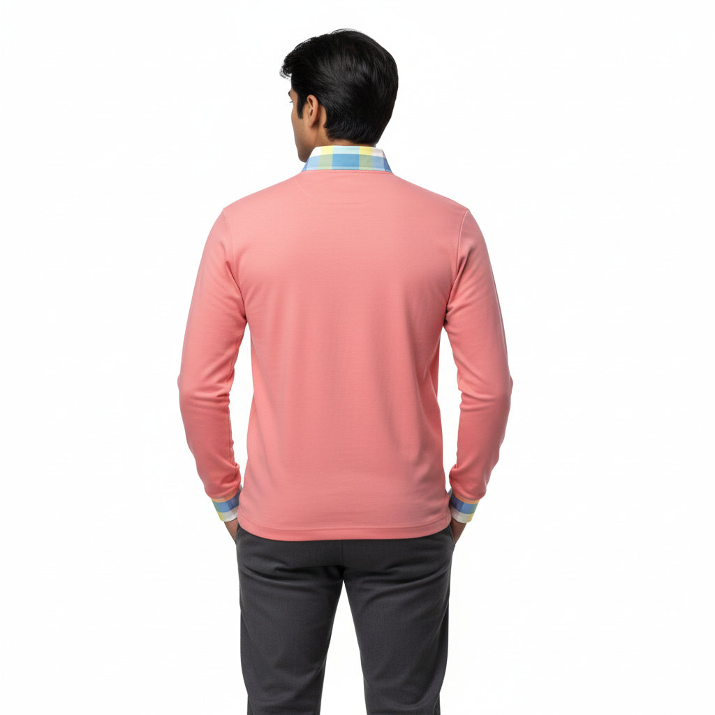 Men's Salmon Long Sleeve Rugby Shirt