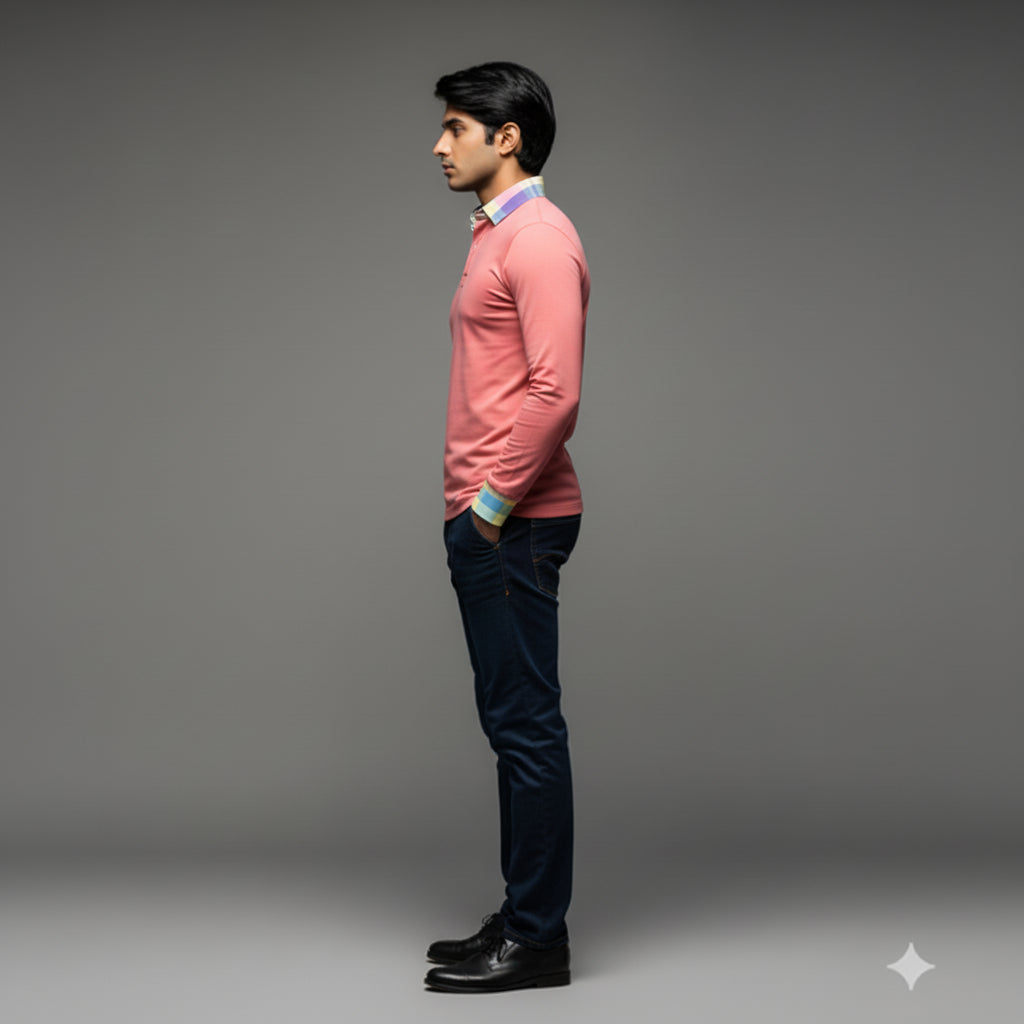 Men's Salmon Long Sleeve Rugby Shirt