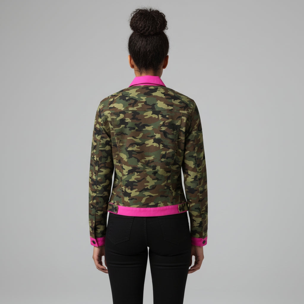 Camo-Pop Jean Jacket in Heavy Stretch Cotton Twill