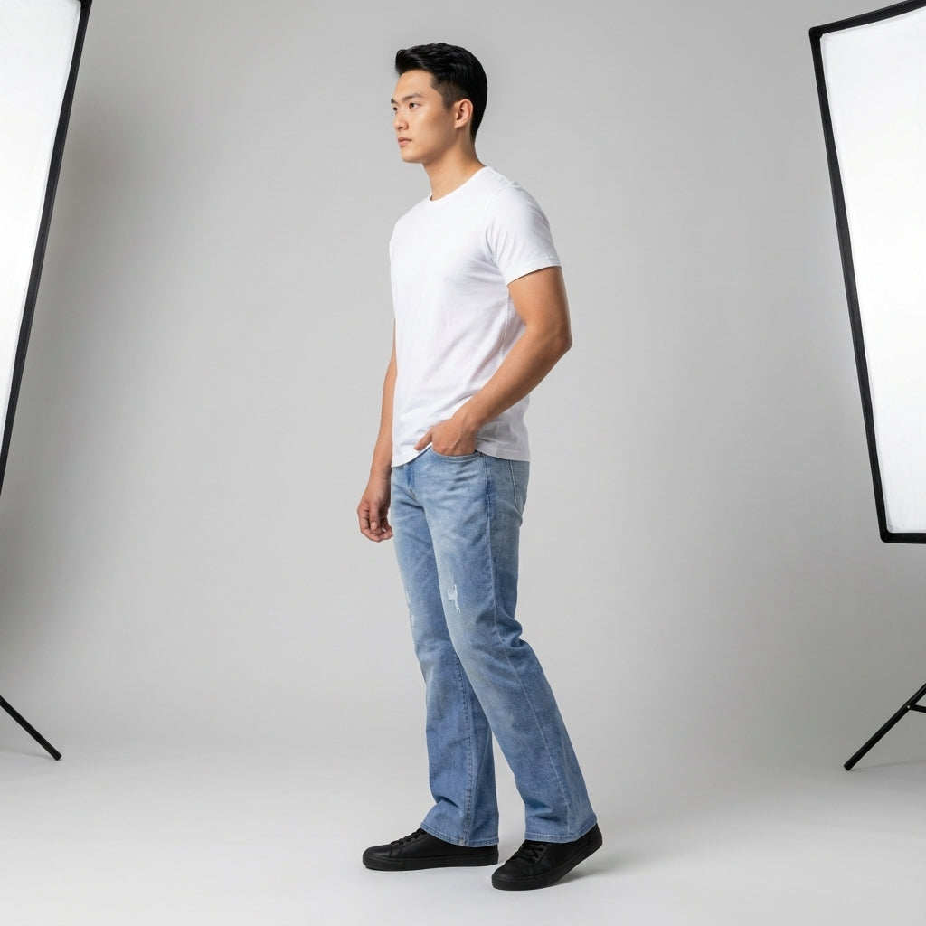 Jeans N2 - Straight Leg Jeans in Midweight Stretch Cotton-Tencel Twill