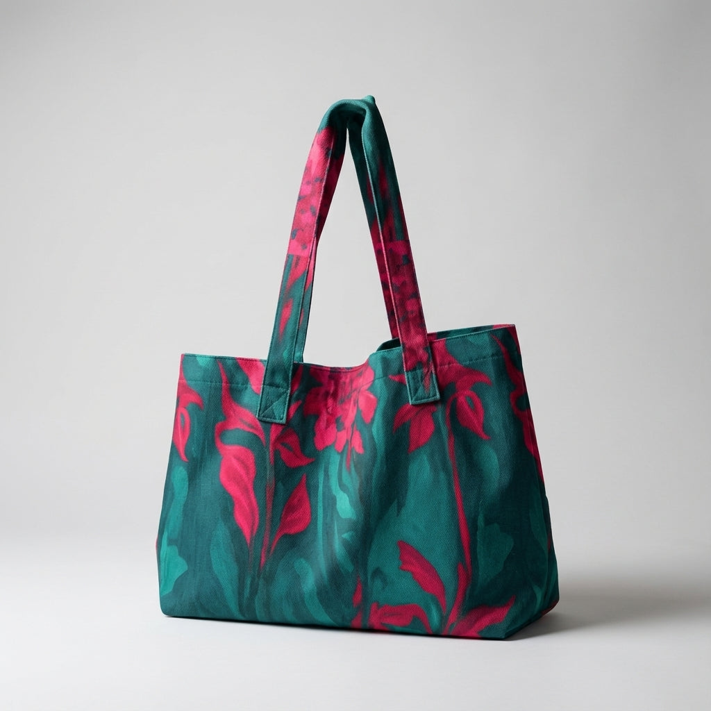 Large Tote Bag Pink Flowers