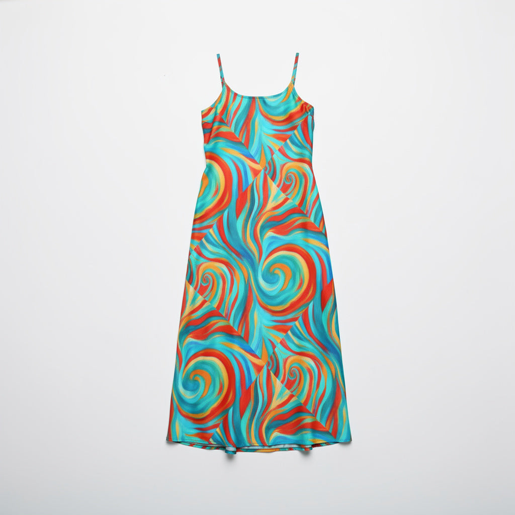 Bias Slip Dress Cyan Swirls