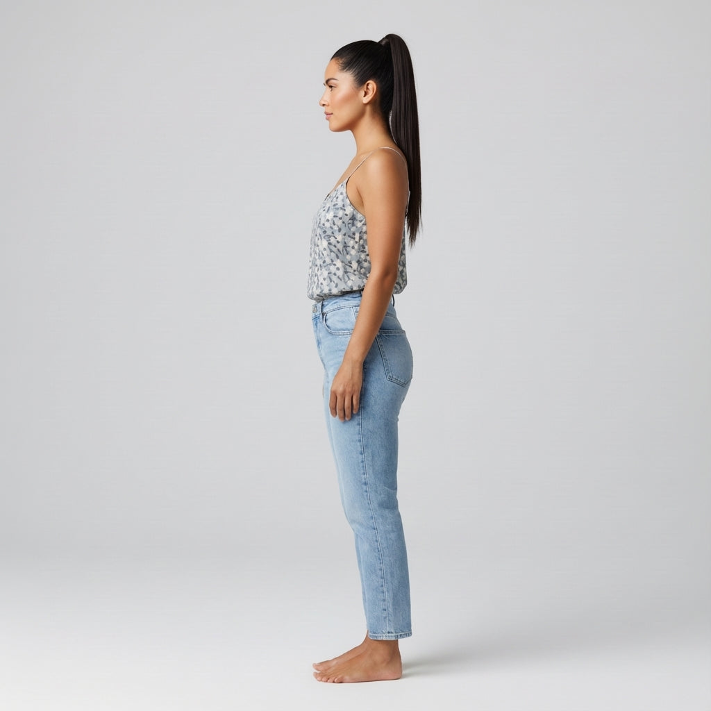 Delicate Cotton Cami with Orchids in Dusty Blue Background