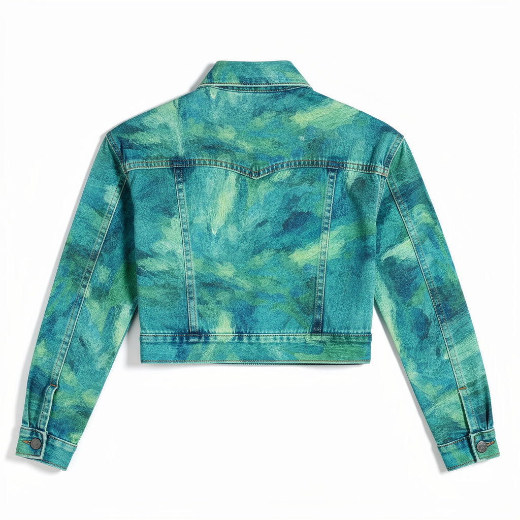 Cropped Jean Cotton Jacket Turquoise Watercolors
