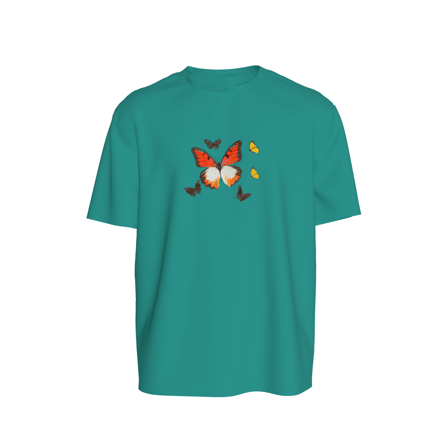 Boxy Unisex Tshirt - mariposita tshirt turquesa in Organic Cotton Ponte