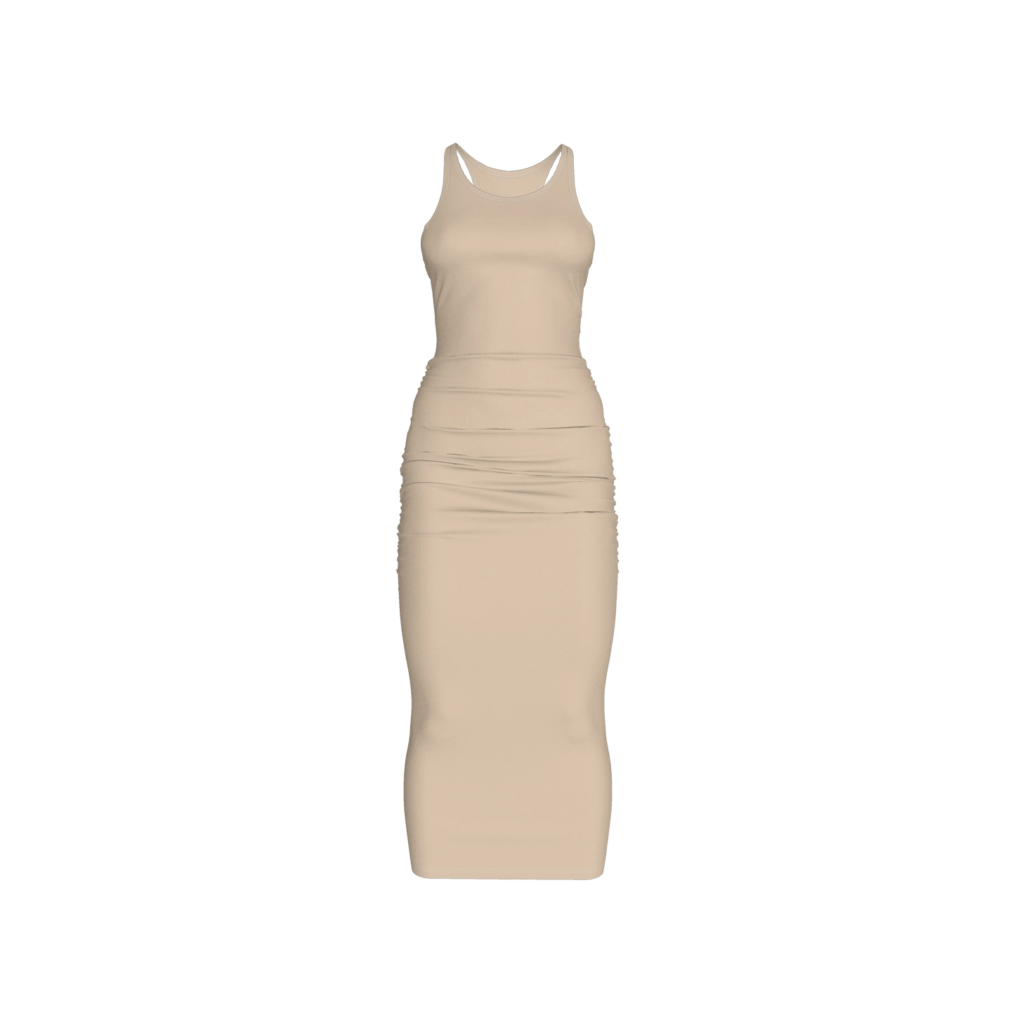 Racerback Shirred Tank Dress in Cotton-Spandex Jersey