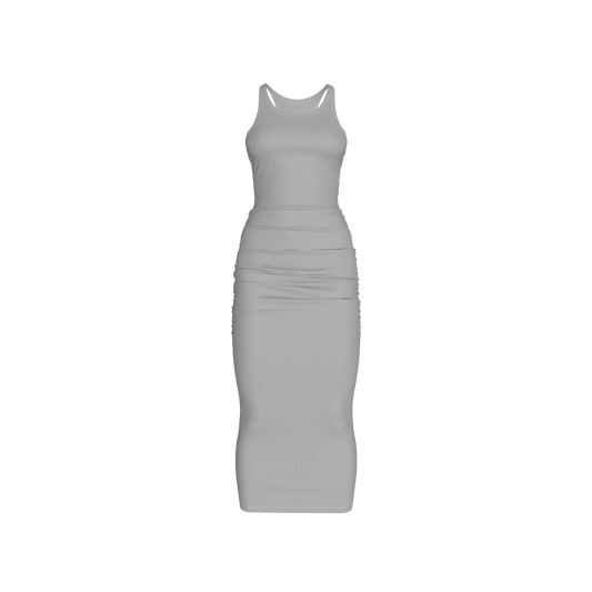Racerback Shirred Tank Dress in Cotton-Spandex Jersey
