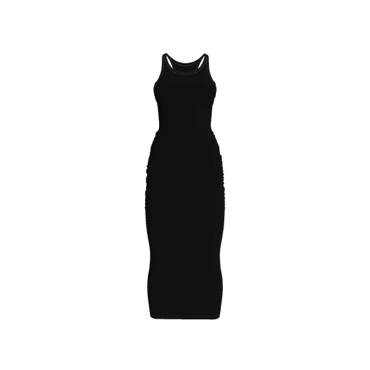 Racerback Shirred Tank Dress in Cotton-Spandex Jersey