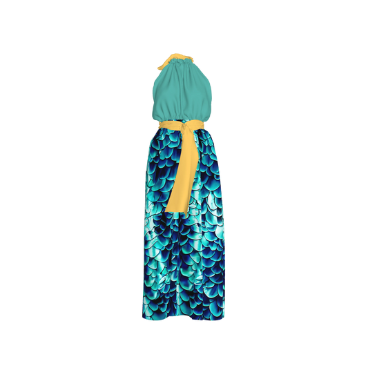 Elastic Waist Halter Maxi in Pima Cotton Poplin