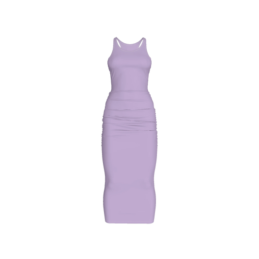 Racerback Shirred Tank Dress in Cotton-Spandex Jersey