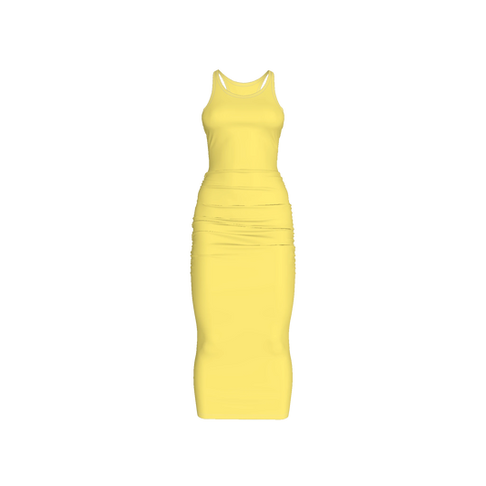 Racerback Shirred Tank Dress in Cotton-Spandex Jersey