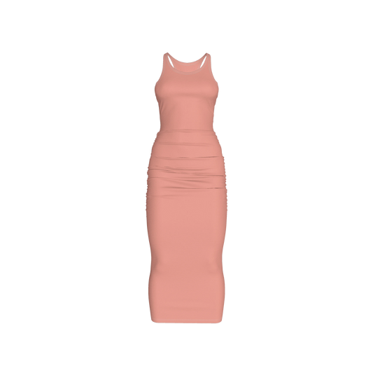 Racerback Shirred Tank Dress in Cotton-Spandex Jersey