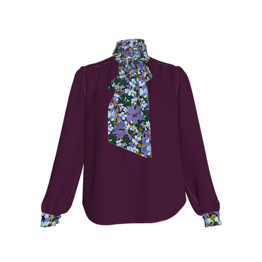 Women's Bow Blouse (purple/floral)