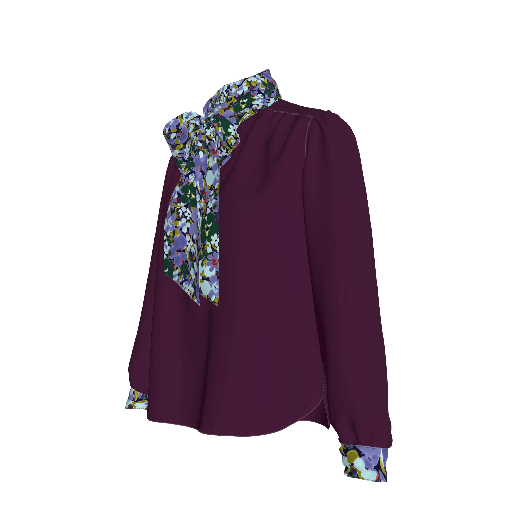 Women's Bow Blouse (purple/floral)