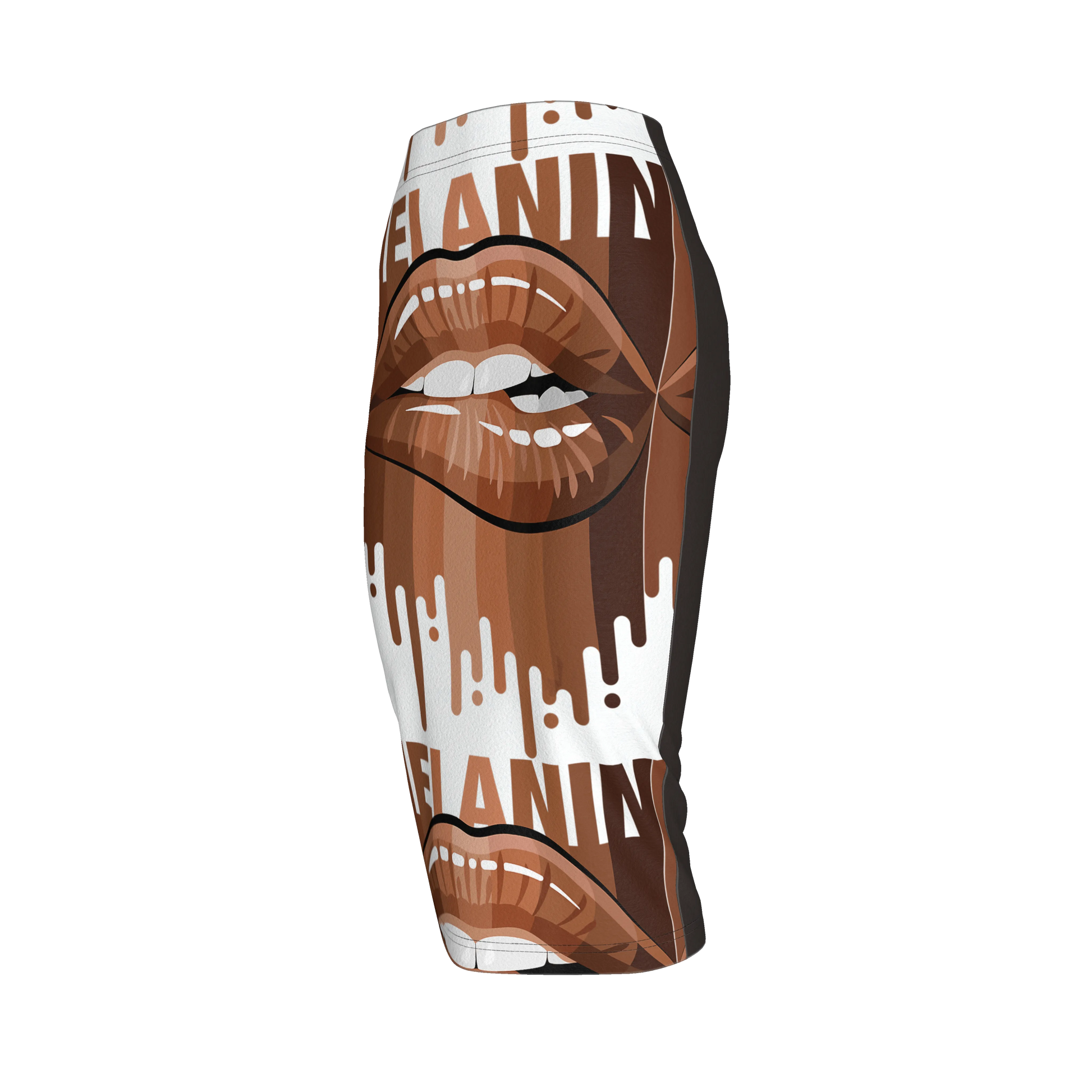 Body Con Short Knit Skirt in MELANIN Lip Art Jersey