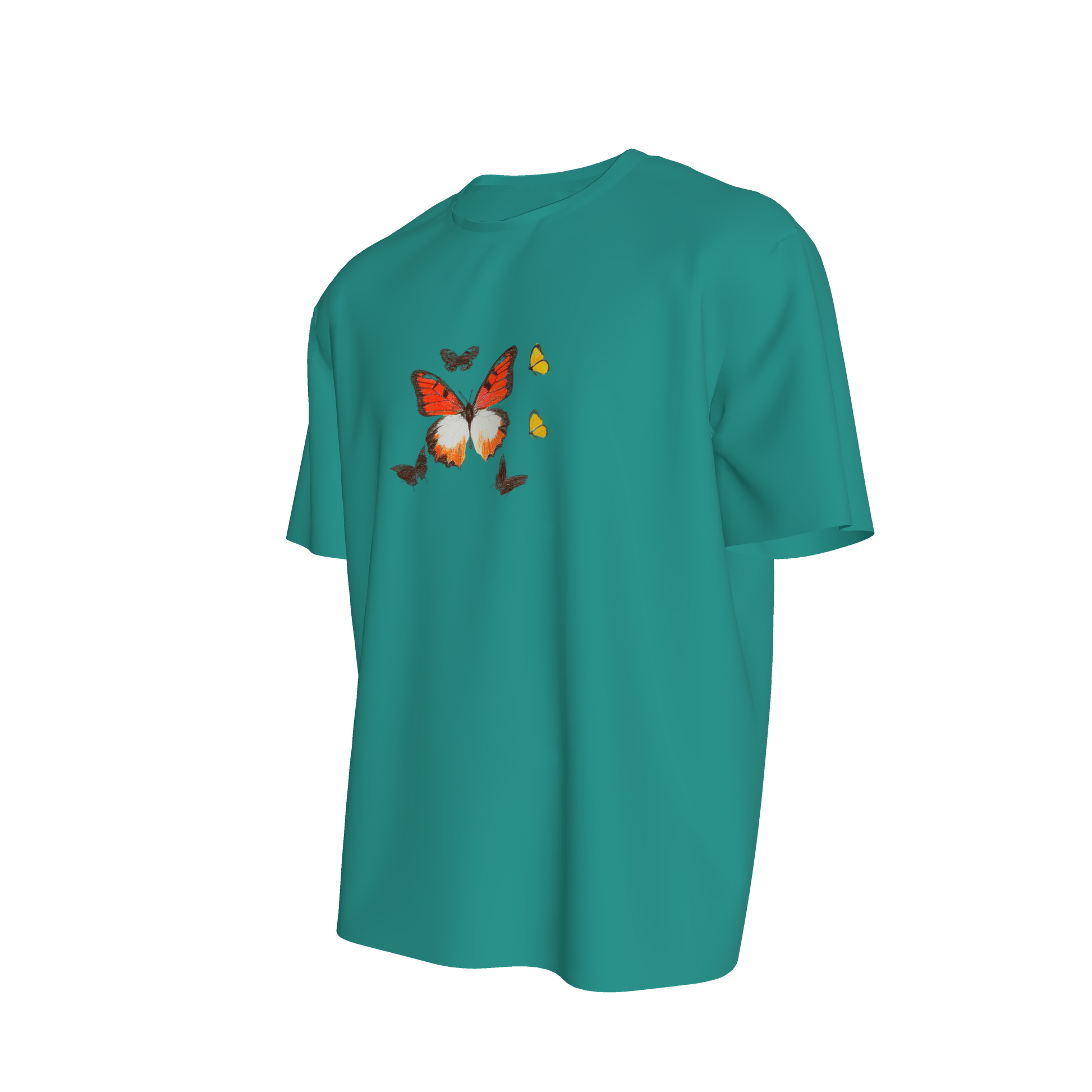 Boxy Unisex Tshirt - mariposita tshirt turquesa in Organic Cotton Ponte