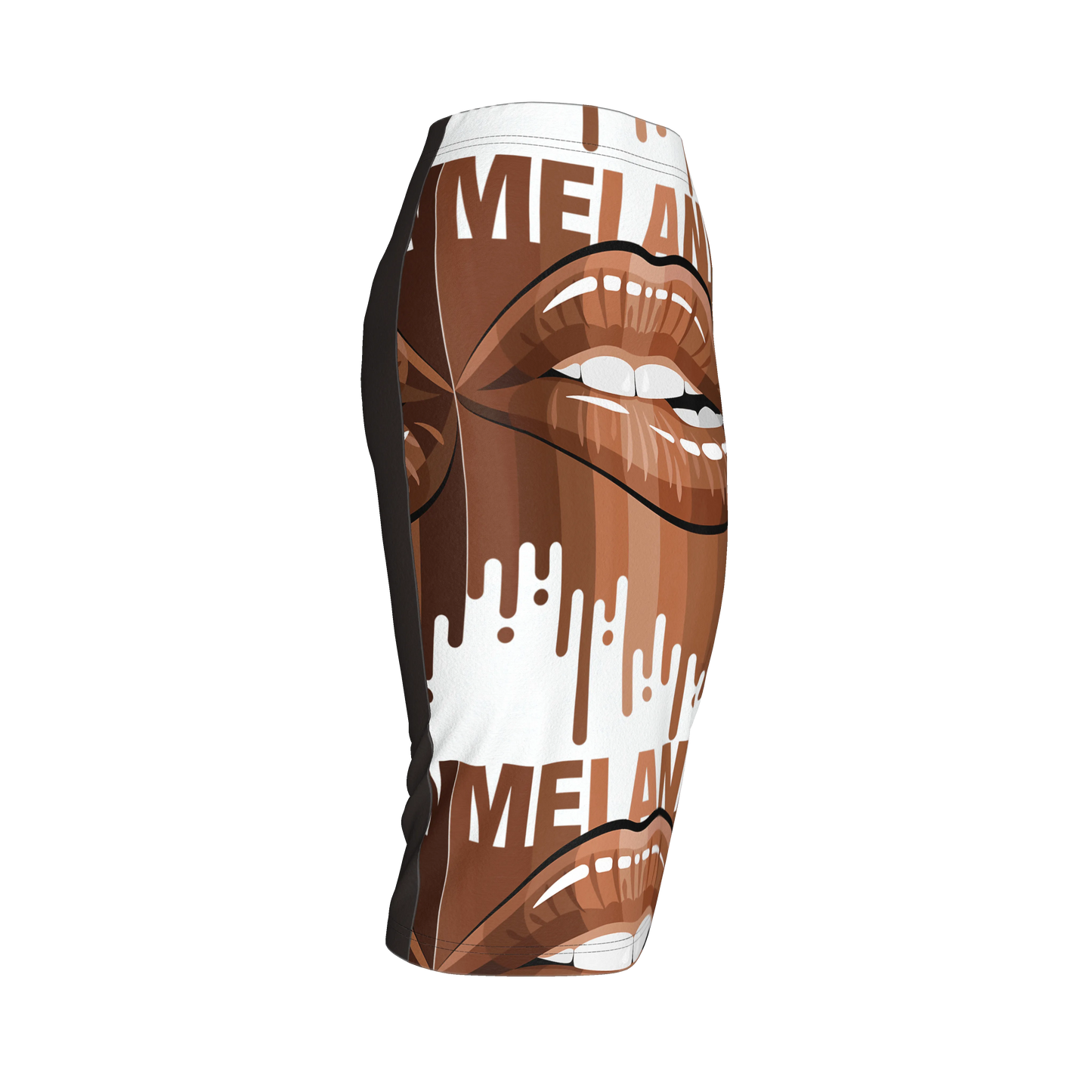 Body Con Short Knit Skirt in MELANIN Lip Art Jersey