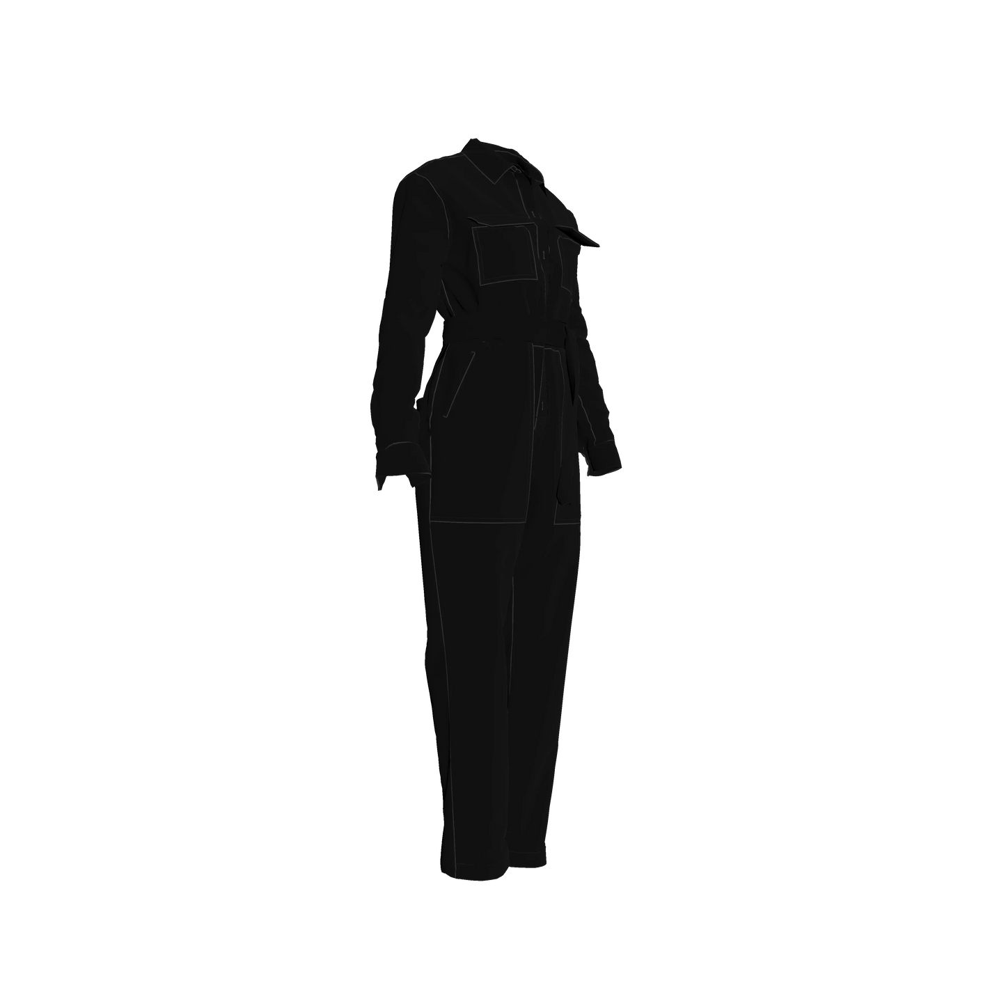 Lightweight Button Front Jumpsuit in Pure Black in Pima Cotton Poplin