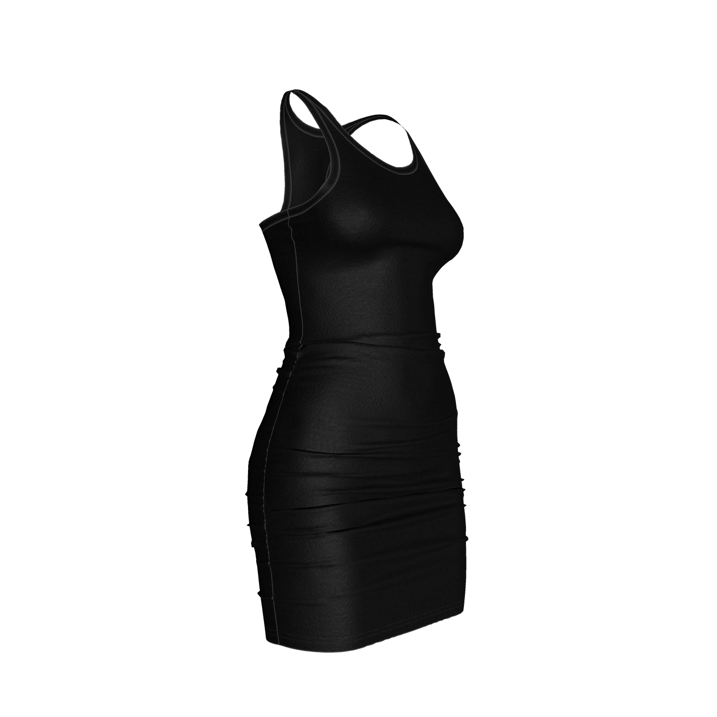 Racerback Tank Mini Dress in Pure Black Cotton-Spandex Jersey