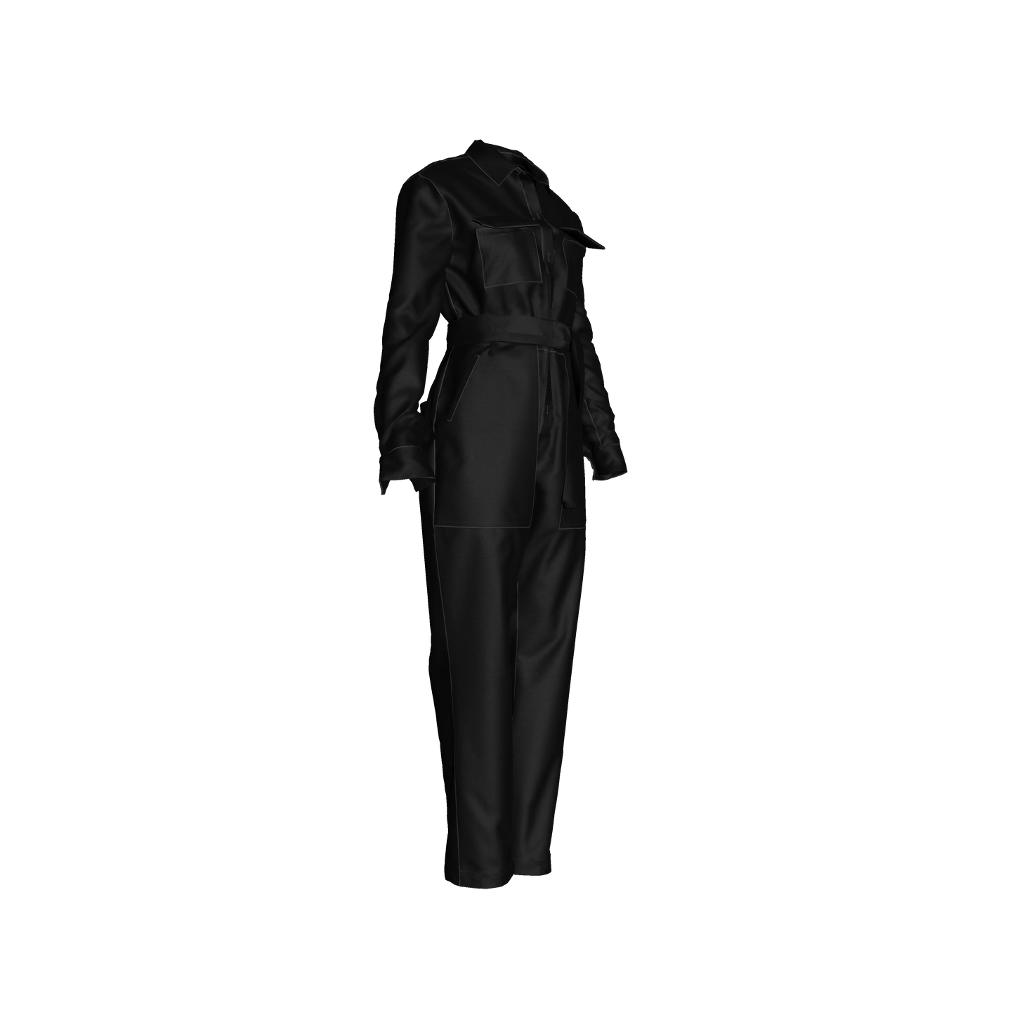 Lightweight Button Front Jumpsuit in Pure Black Ecovero Viscose Crepe