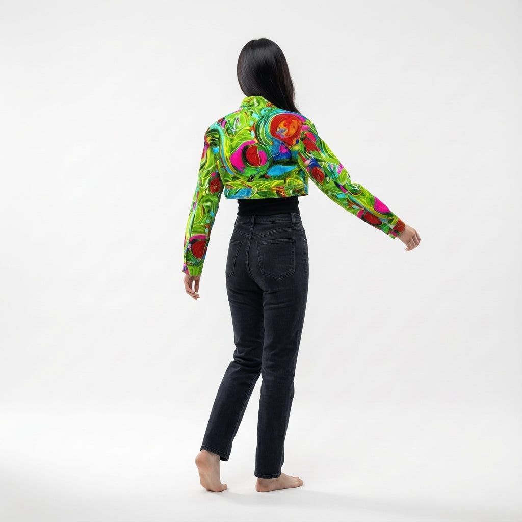 Cropped Jean Cotton Jacket Water Lilies 2