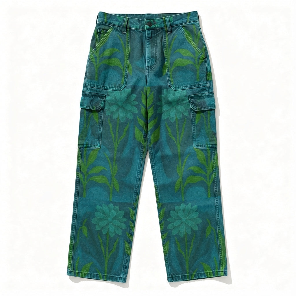 Carpenter Pants Teal Flowers