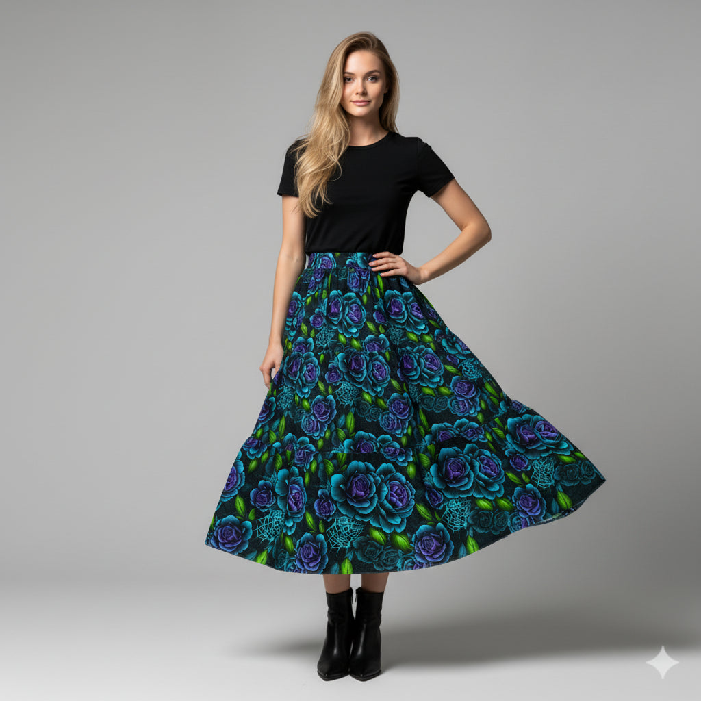 Blue Rose Tiered Skirt