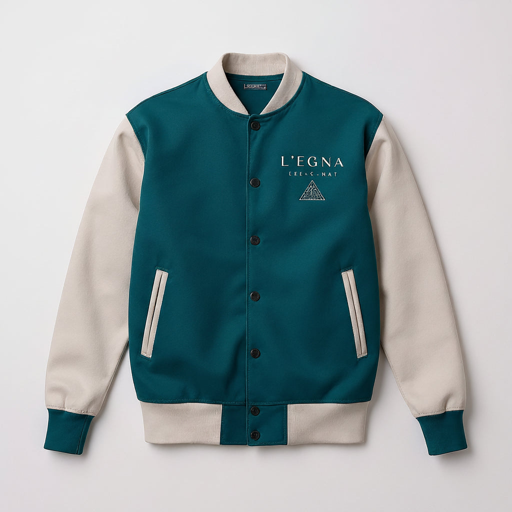 L'EGNA (TEAL) Varsity Jacket - Button-Up Lined Varsity Jacket (Woven)
