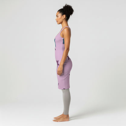 Body Con Tank Dress – Starburst Print in Lilac Cotton-Spandex Jersey