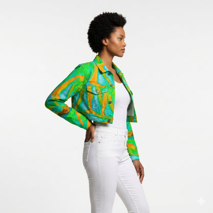 Cropped Jean Cotton Jacket Palm Tree Island