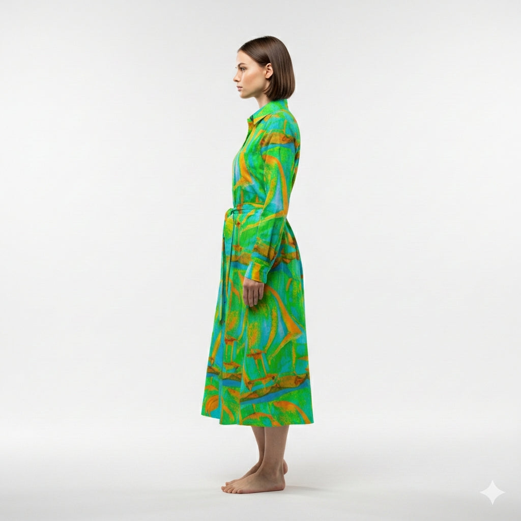 Button Front Shirt Dress Palm Tree Island
